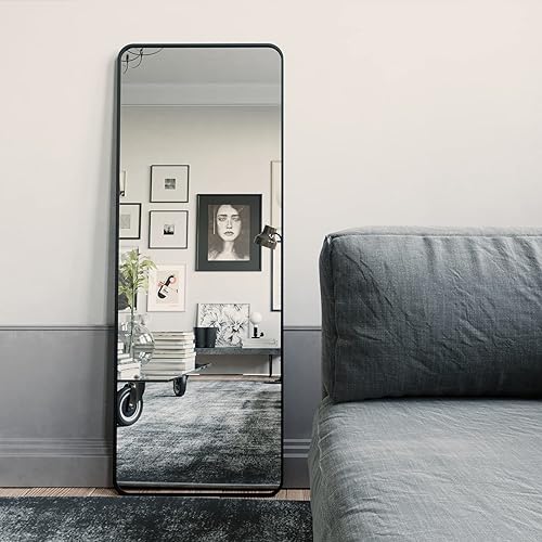 BEAUTYPEAK Black Full Length Mirror, Rounded Floor Mirror Standing Hanging or Leaning Against Wall Dressing Room Mirror Full Len
