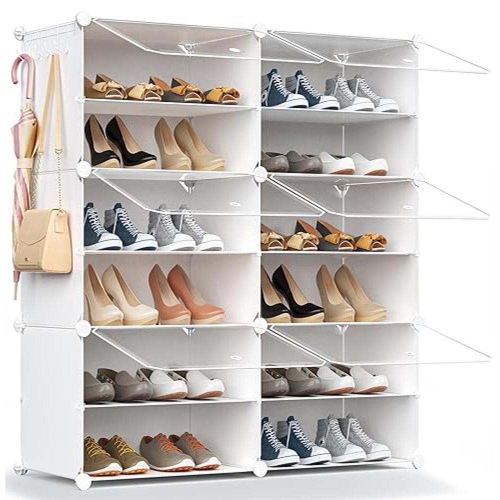 HOMICKER Shoe Rack Organizer, 24 Pair Shoe Storage Cabinet with Door Expandable Plastic Shoe Shelves for Closet,Entryway,Hallway