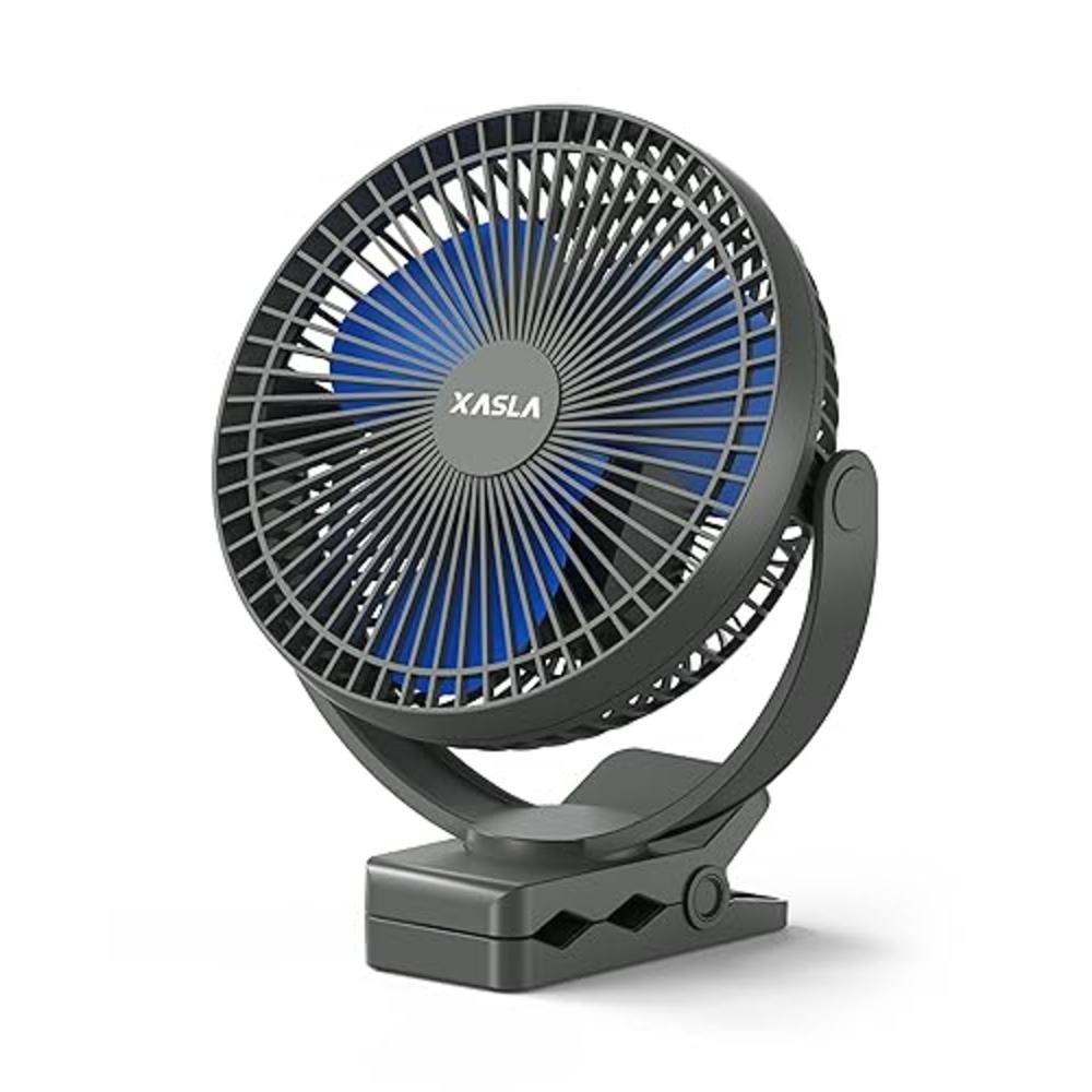 xasla 10000mAh Portable Rechargeable Clip on Fan, 8 inch Battery Operated Fan, 24 Hours Work Time, 4 Speeds Personal Fan, Ideal 