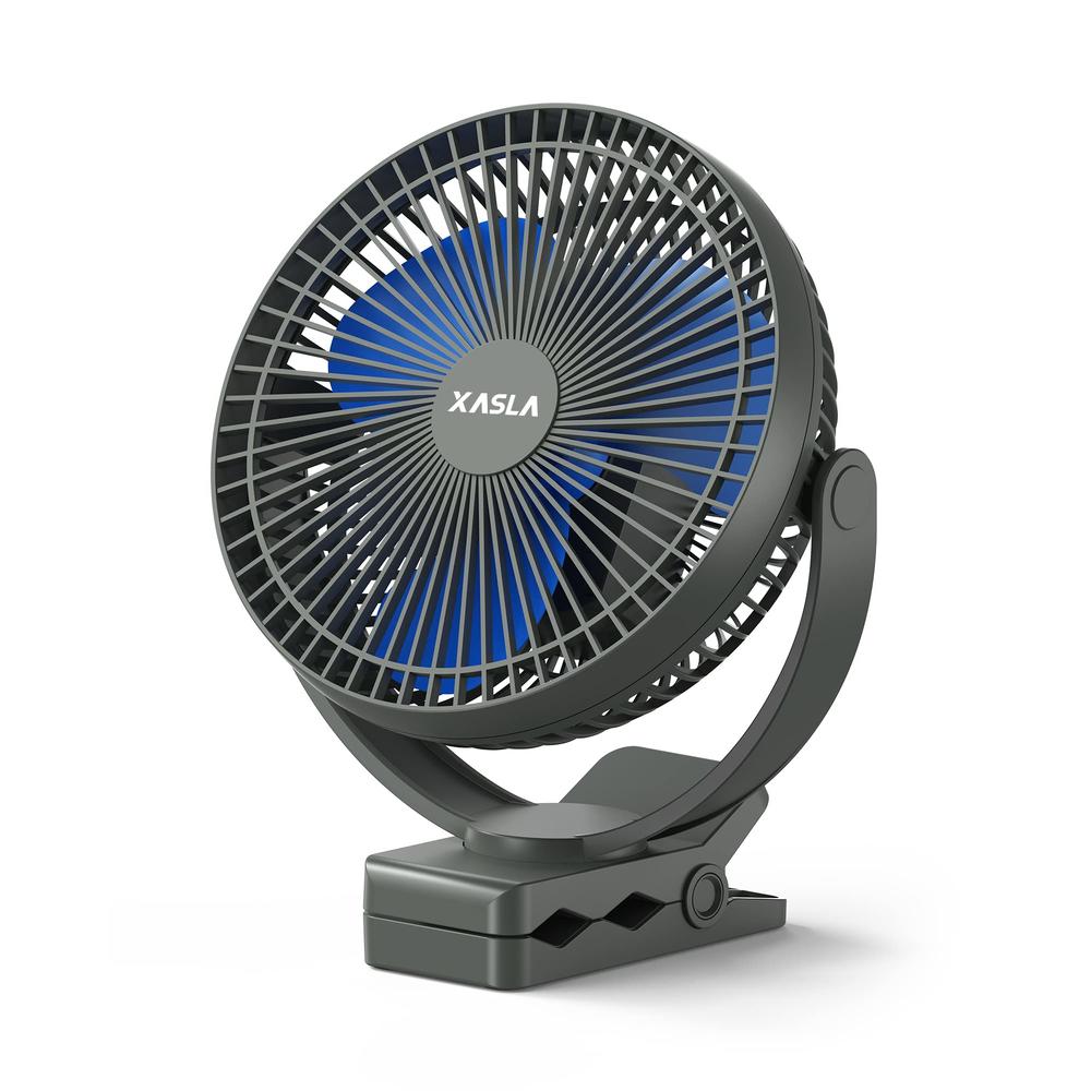 xasla 10000mAh Portable Rechargeable Clip on Fan, 8 inch Battery Operated Fan, 24 Hours Work Time, 4 Speeds Personal Fan, Ideal 