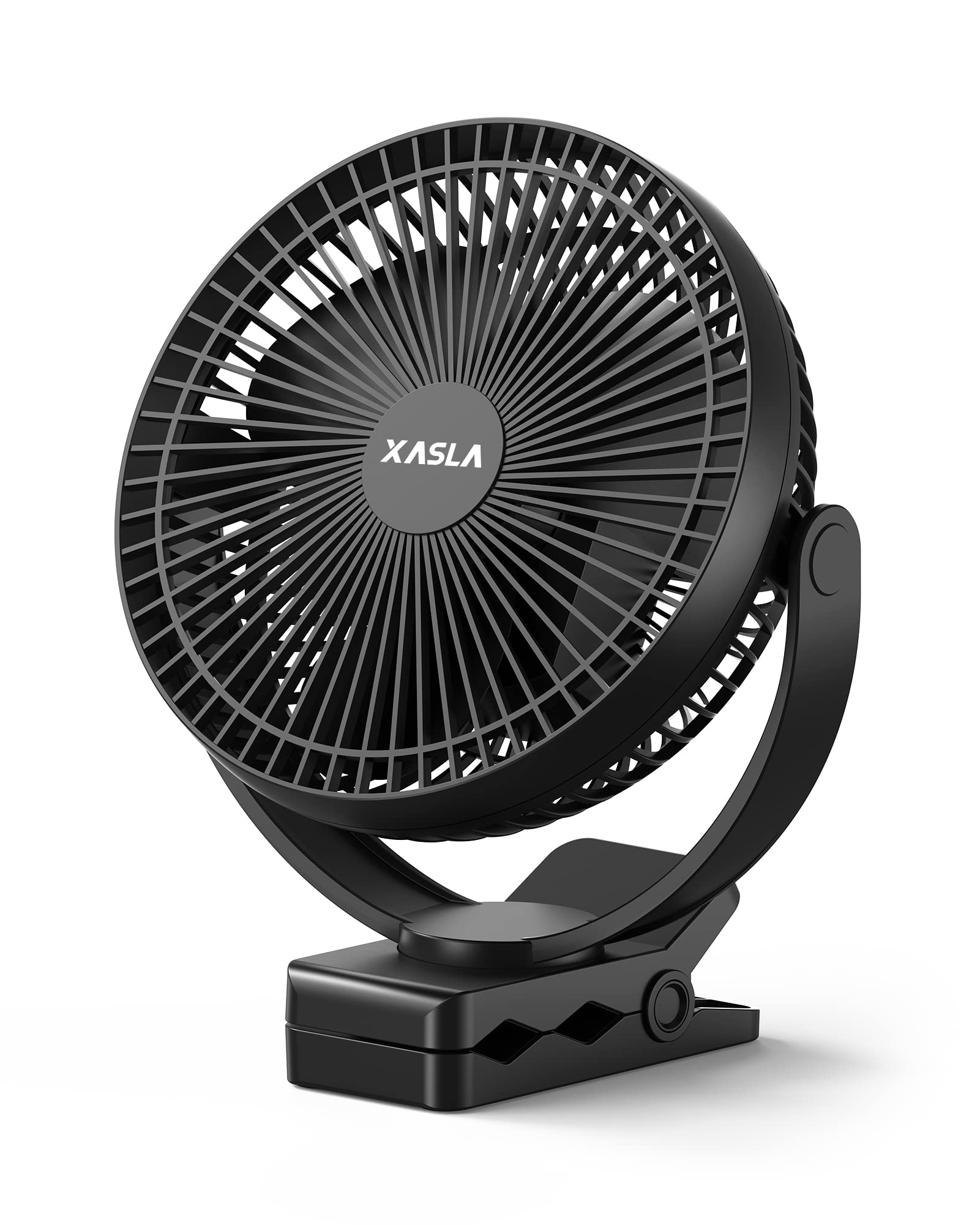 xasla 10000mAh Portable Clip on Fan, 8 inch Rechargeable Battery Operated Fan, 24 Hours Work Time, Quiet USB Fan, 4 Speeds Perso
