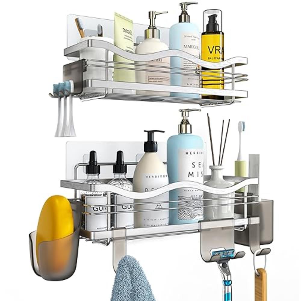 ENIBOE Shower Caddy with 6 Hooks, Adhesive Shower Racks for inside Shower, Stainless Steel No Drill Rustproof Shower Organizer, 