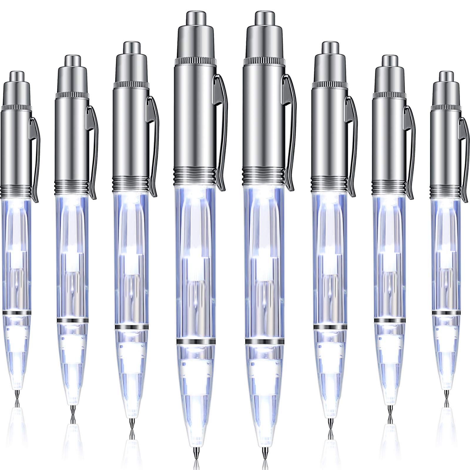 Zonon 8 Pieces Lighted Tip Pen LED Pen with Light Flashlight Writing Ballpoint Pens LED Light Pen for Night Writing (White Light