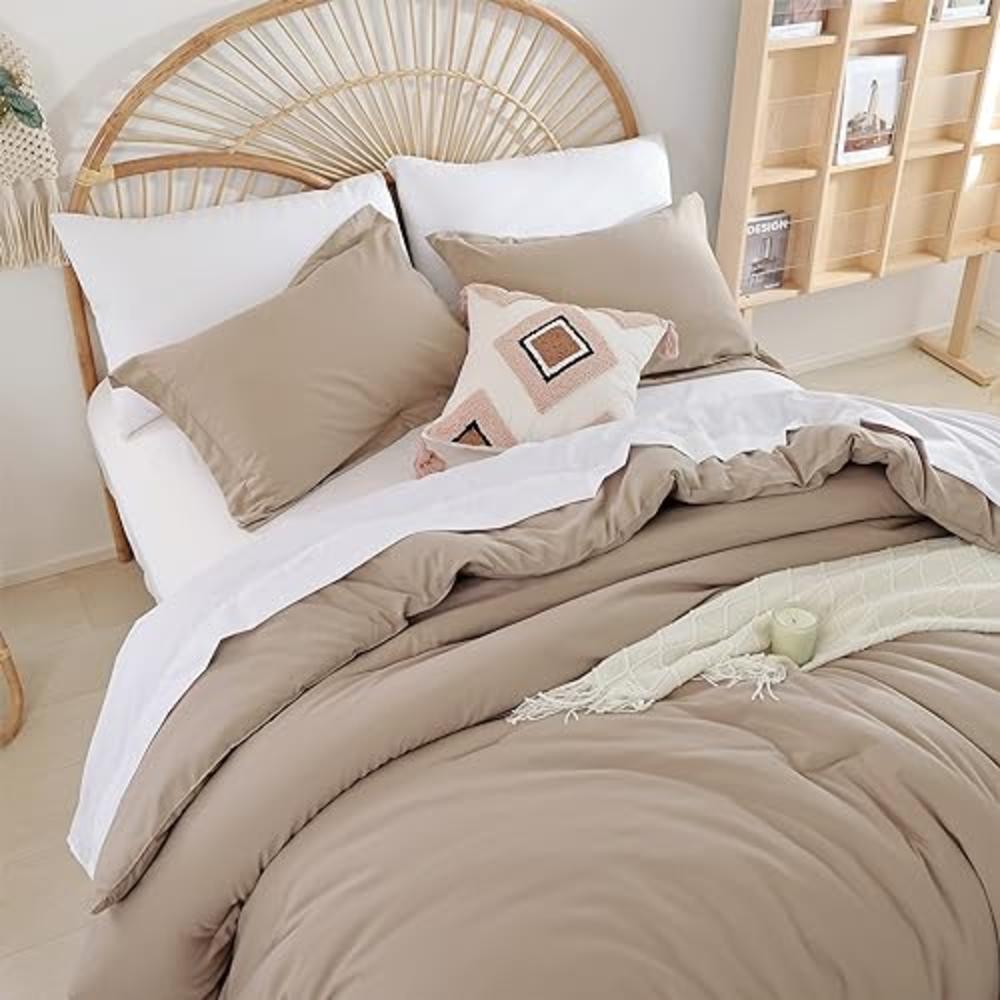 weigelia Full Size Bed in a Bag 7 PCS Taupe Comforter Sets - Soft Lightweight Full Bed Comforter Set for Women and Men Reversibl