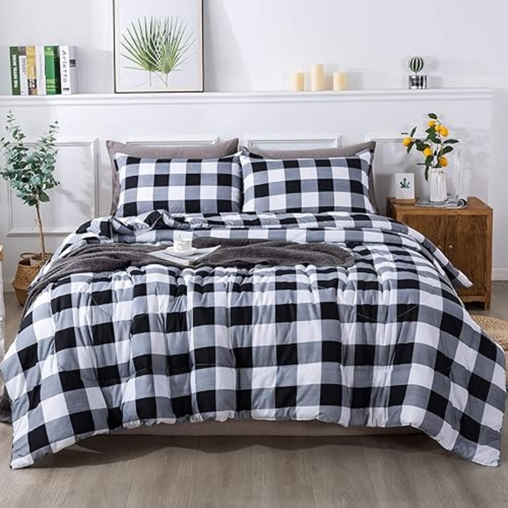Andency King Size Comforter Set Black, 3 Pieces Lightweight Fluffy Bedding Comforter Sets King Bed, All Season Microfiber Comfor