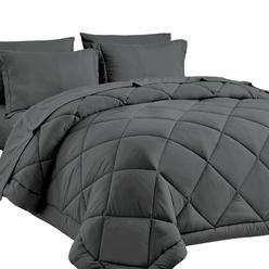 CozyLux Full Comforter Set with Sheets 7 Pieces Bed in a Bag Dark Grey All Season Bedding Sets with Comforter, Pillow Shams, Fla
