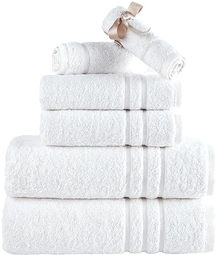 Hawmam Linen White Bath Towels Set 6-Piece Original Turkish Cotton Soft, Absorbent and Premium Towel for Bathroom and Kitchen 2 