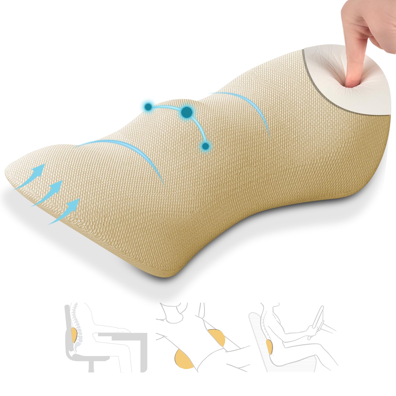 kasney Lumbar Support Pillow for Chair, Comfortable Low Back Pillow for  Back Pain Relief Improve Posture, Ergonomic Streamline N