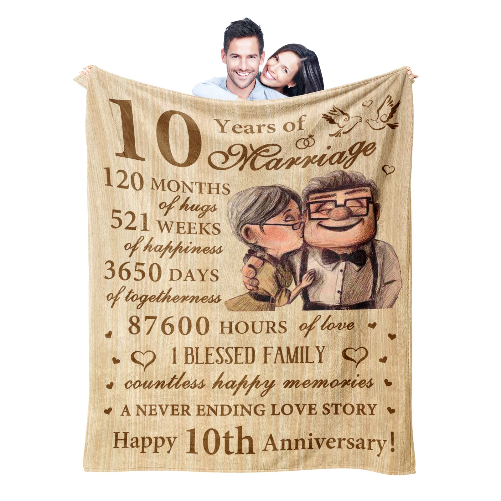 Neuturs 10th Anniversary Tin Gifts Blanket, 10 Year Anniversary Wedding Gifts for Him Her Couples,10th Anniversary Wedding Gifts, Gifts 