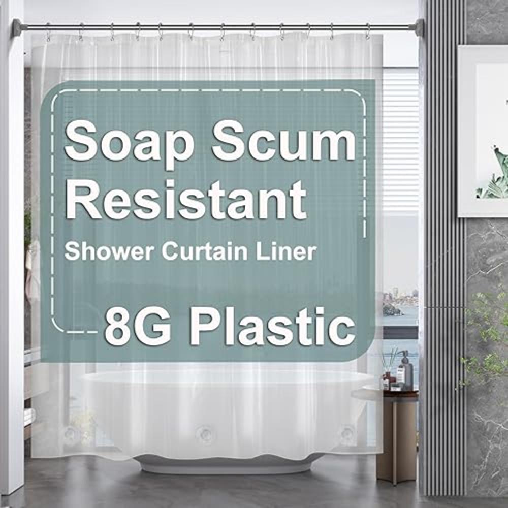 AmazerBath Plastic Shower Curtain, 72 x 72 Inches PEVA Heavy Duty Clear Shower Curtain, Waterproof Heavy Weight Thick Bathroom C