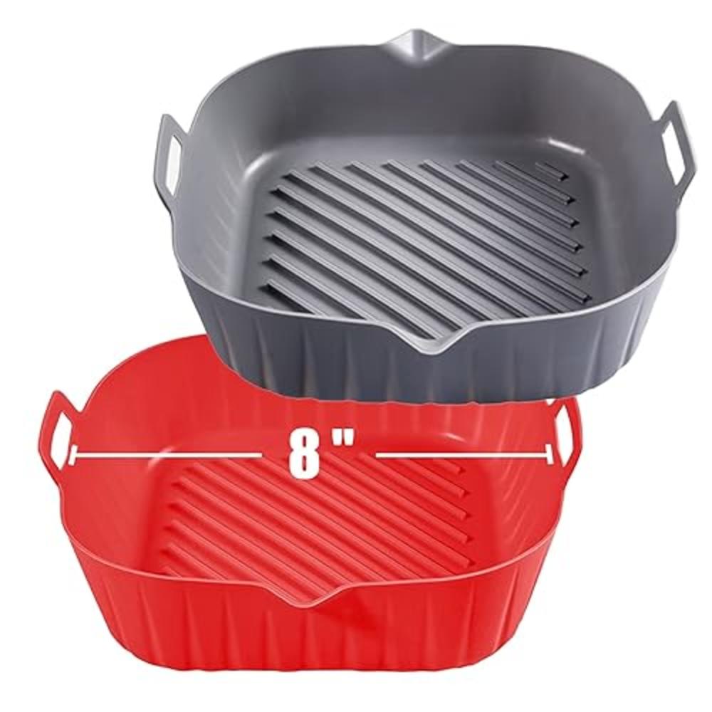 Golden Associate Silicone Liners Square 8 Inches for Air Fryer, 2 Pcs Non-stick Food-grade Reusable Silicone Pot Baking Tray