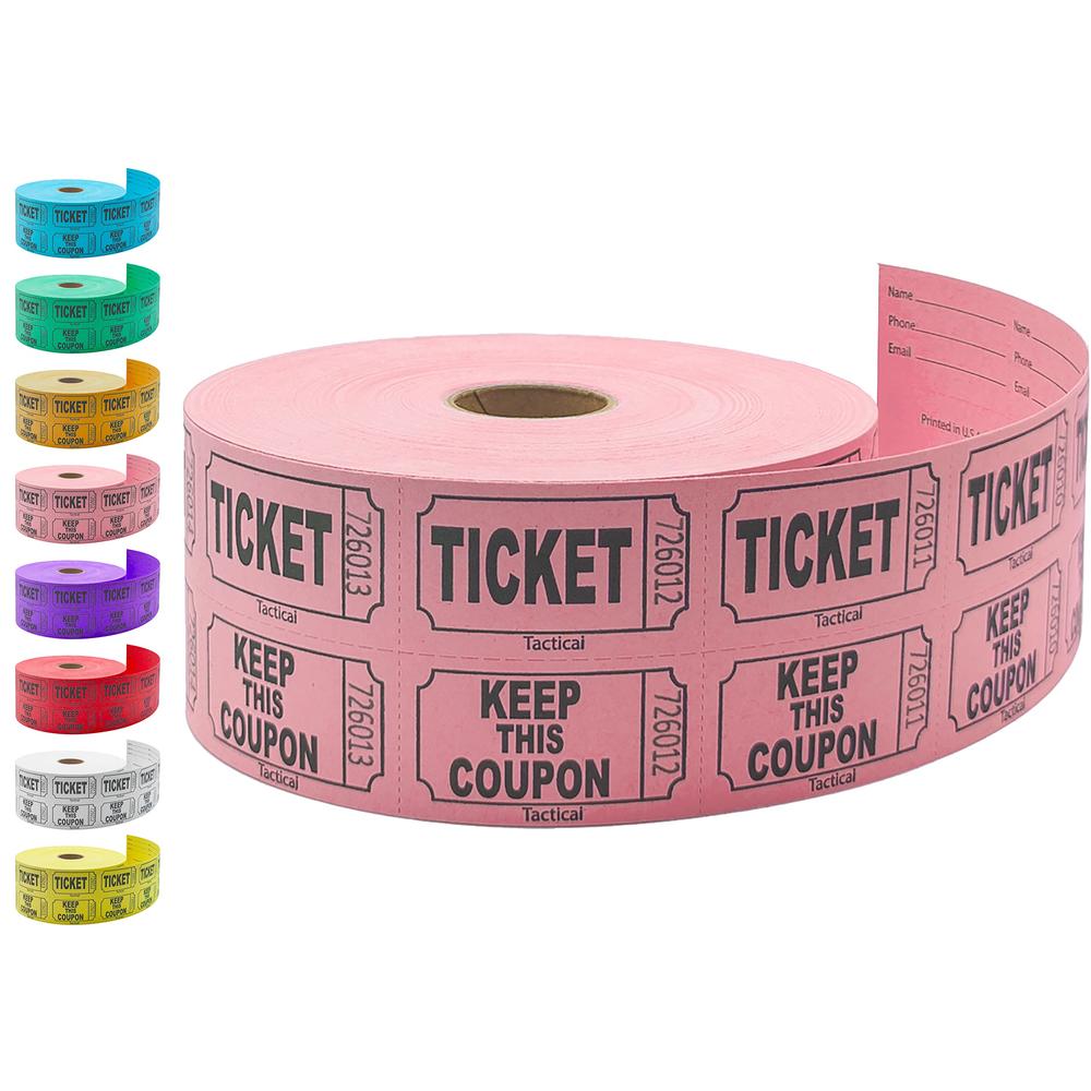 Tacticai 1000 Tacticai Raffle Tickets, Pink (8 Color Selection), Double Roll, Ticket for Events, Entry, Class Reward, Fundraiser & Prizes
