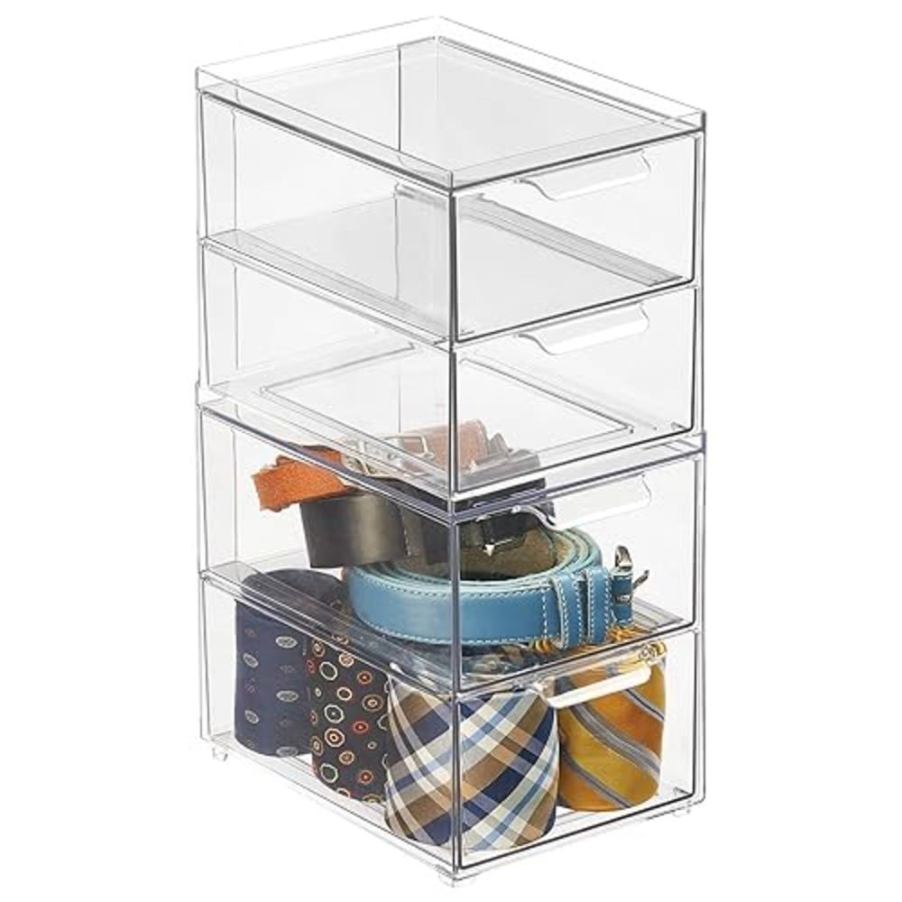 mDesign Stackable Storage Containers Box with 2 Pull-Out Drawers ...
