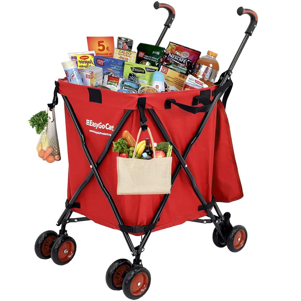 EasyGo Product EasyGo Rolling Cart Folding Grocery Shopping Cart Laundry Basket Rolling Utility Cart with Wheels - Removable Canvas Bag - Versa