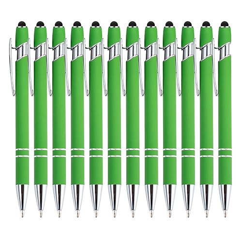 PASISIBICK 12 Pieces Green Ballpoint Pen with Stylus Tip, 2 in 1 Stylus Stylish Pen, Metal Stylus Pen for Touch Screens, Black I