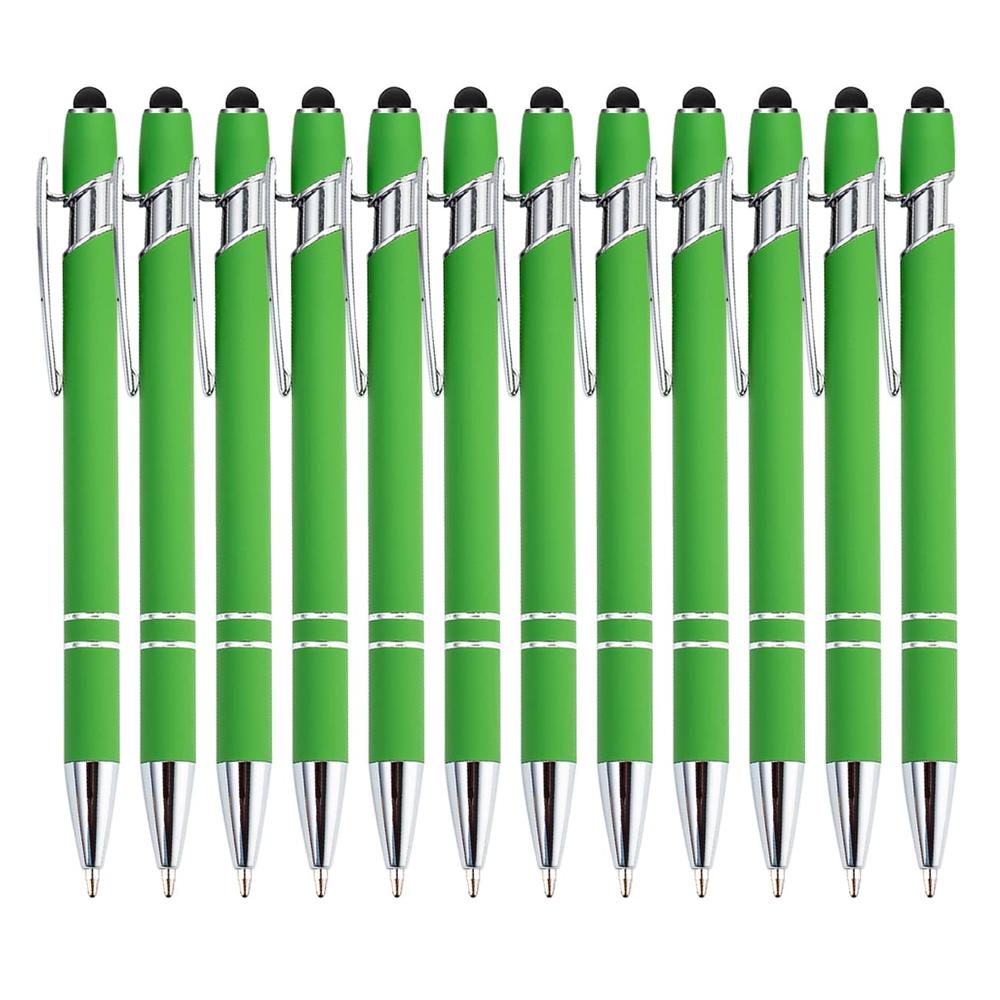 PASISIBICK 12 Pieces Green Ballpoint Pen with Stylus Tip, 2 in 1 Stylus Stylish Pen, Metal Stylus Pen for Touch Screens, Black I