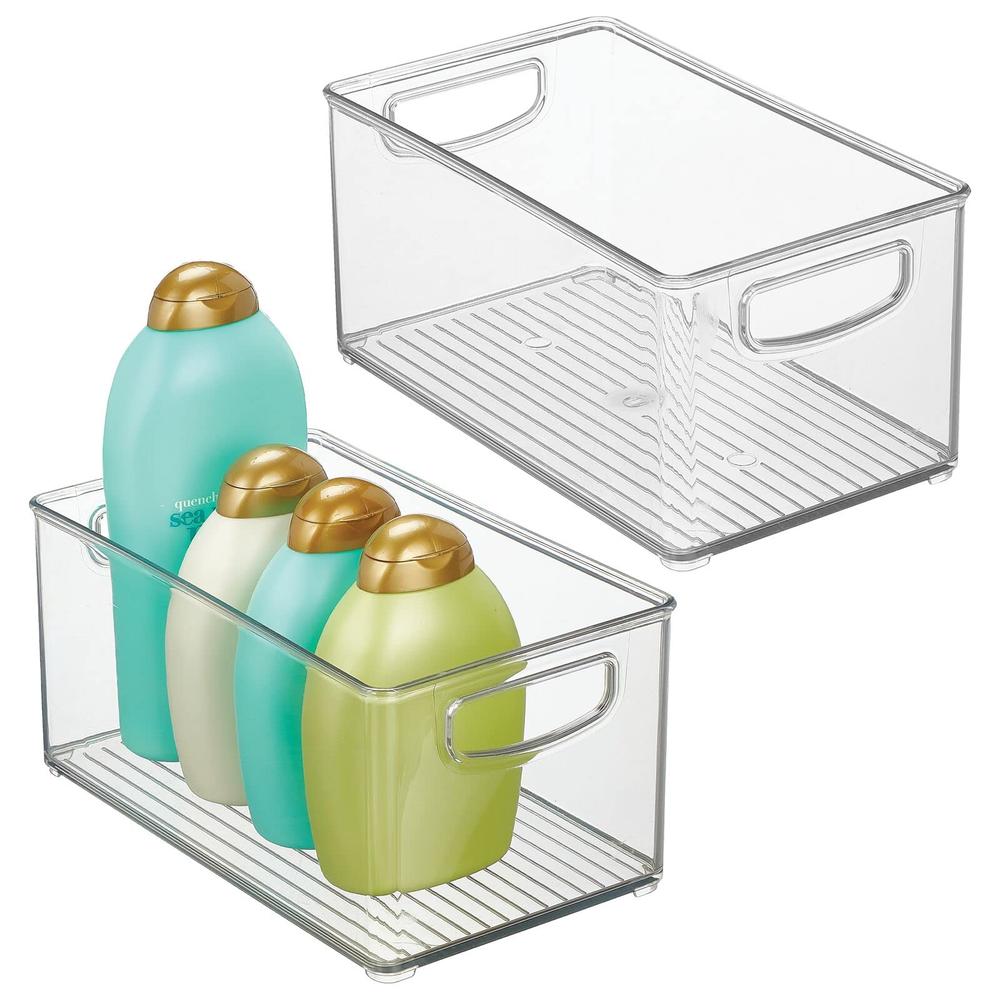 mDesign Plastic Storage Organizer Wide Container Bin with Handles for Bathroom, Home Organization - Holds Vitamins, Supplements,