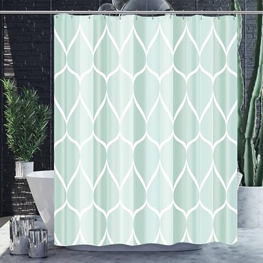 Gelbchu Light Green Geometric Shower Curtain, Waterproof Design and Polyester, Quick-Drying, Weighted Hem, Green Fabric Shower C