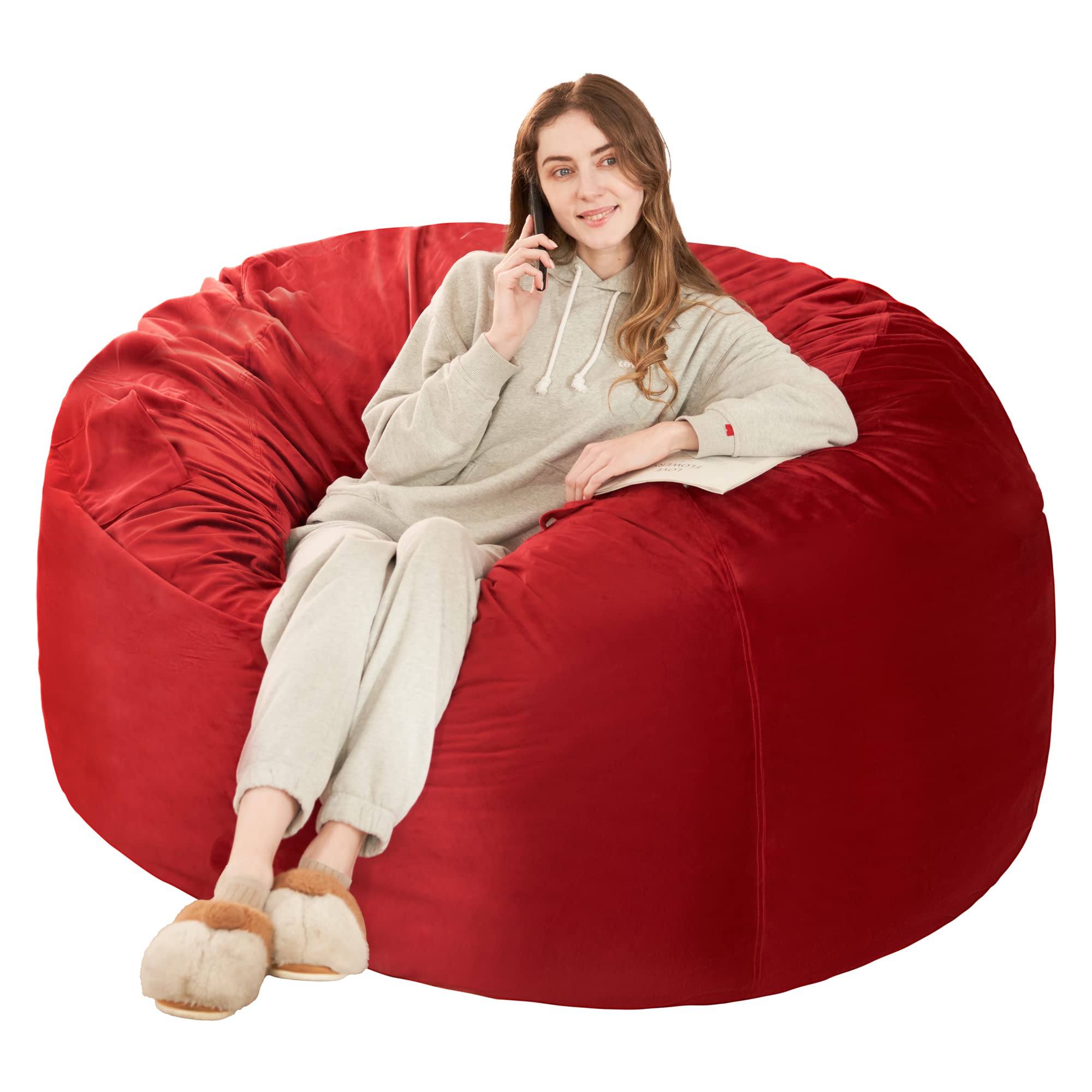 HABUTWAY Bean Bag Chair: Giant 4' Memory Foam Furniture Bean Bag Chairs for Adults with Microfiber Cover - 4Ft, Red