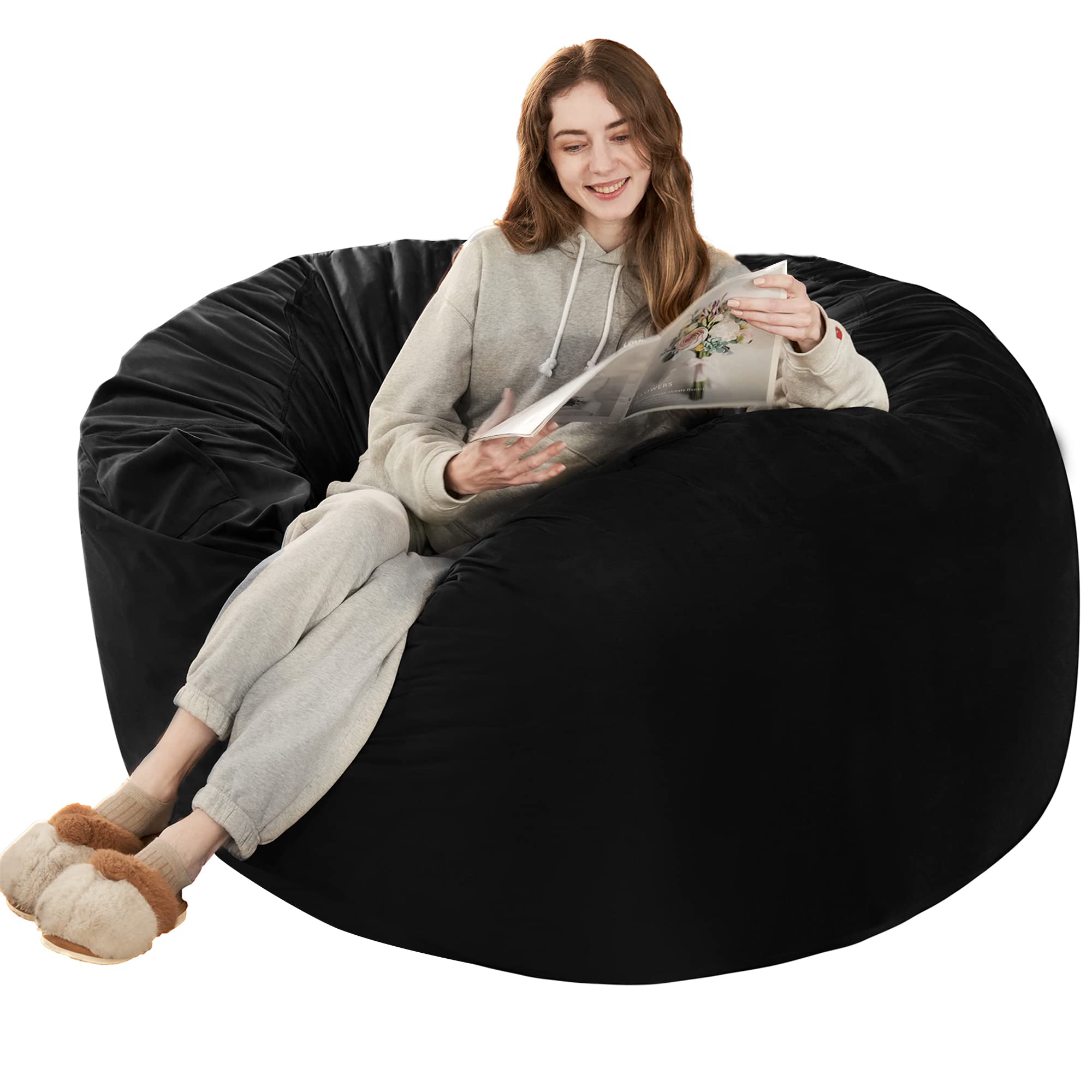 HABUTWAY Bean Bag Chair: Giant 4' Memory Foam Furniture Bean Bag Chairs for Adults with Microfiber Cover - 4Ft, Black