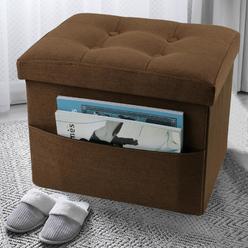 LINMAGCO Storage Ottoman Folding Foot Stool Ottoman Foot Rest with Side Pocket Modern Ottoman with Storage Short Sofa Stool Line