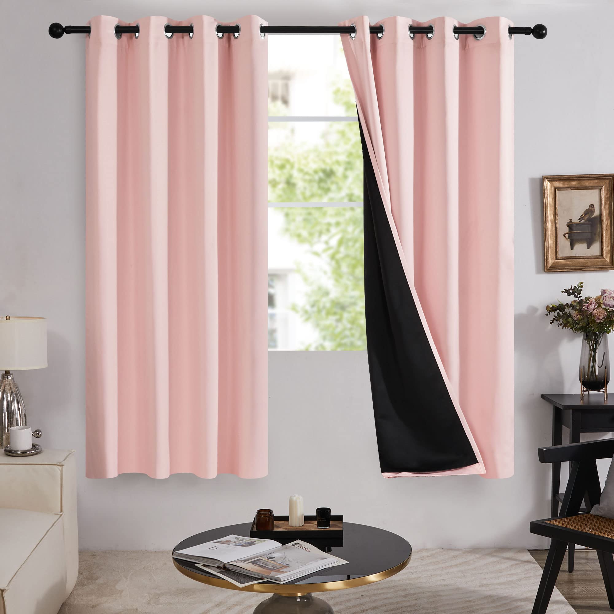 Deconovo 100% Blackout curtain 72 Inches Long, Pink curtain Sets, Total Sun Block, Noise Reducing, Thermal Insulated Window Drap