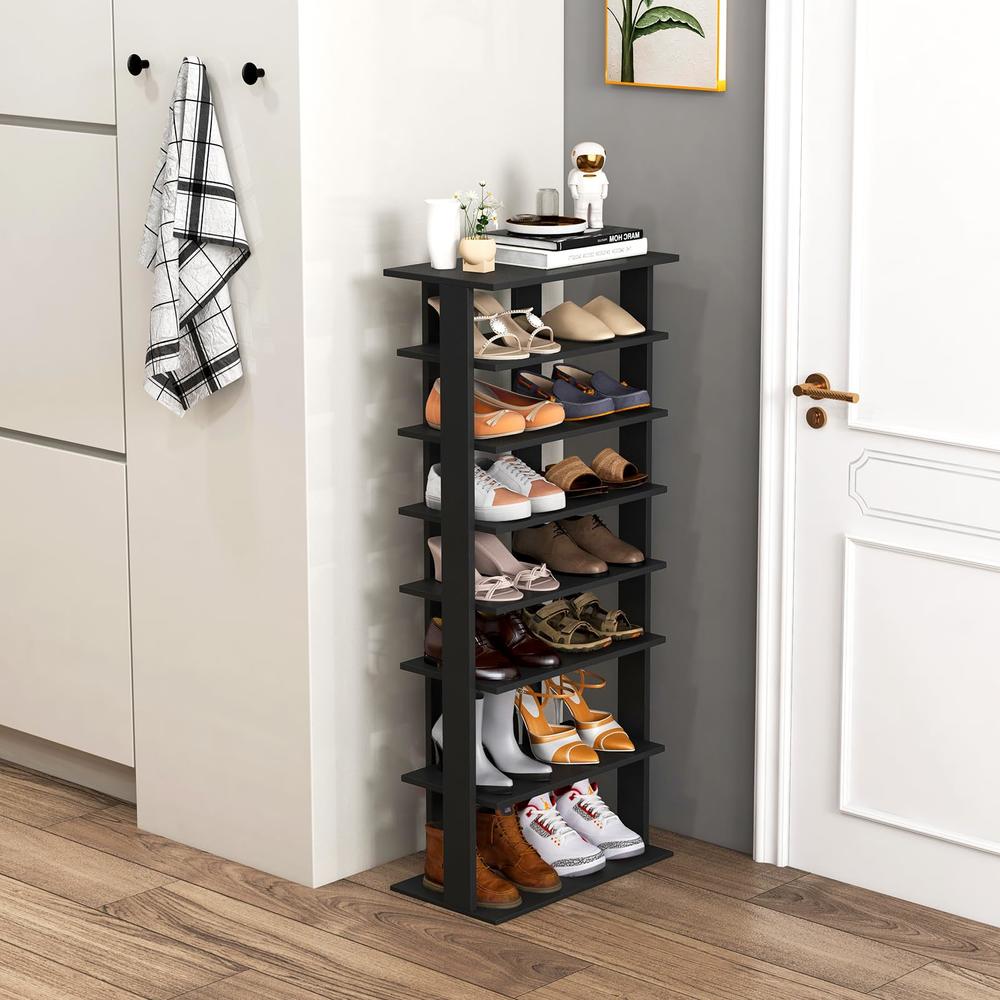 Tangkula Wooden Shoes Racks, Entryway Shoes Storage Stand, Modern 7 ...
