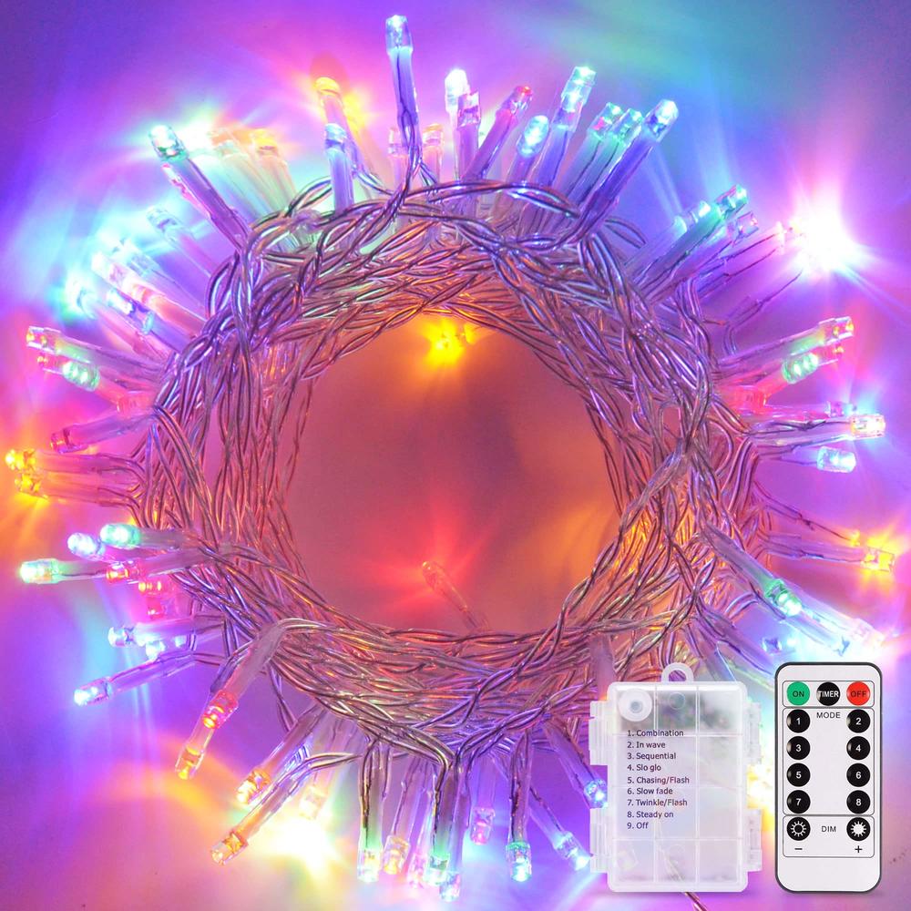 JMEXSUSS Multicolor Christmas Lights Battery Operated with 8 Modes Remote Waterproof, 33ft 100 LED Battery Christmas Lights Indo