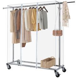 GREENSTELL Clothes Rack with Cover, Adjustable Garment Rack with Wheels, Heavy Duty Clothing Rack with Extendable Hanging Rail a
