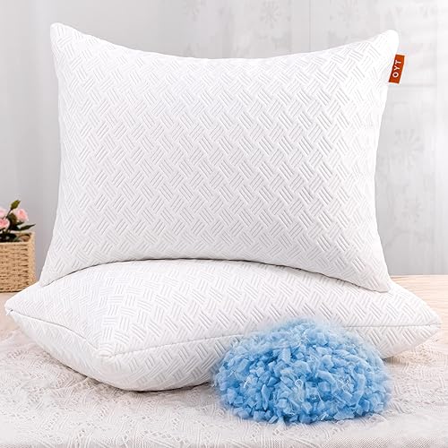 OYT Memory Foam Cooling Bed Pillows for Sleeping - 2 Pack Adjustable King Size Gel Shredded Pillows for Sleeping Set of 2 with S