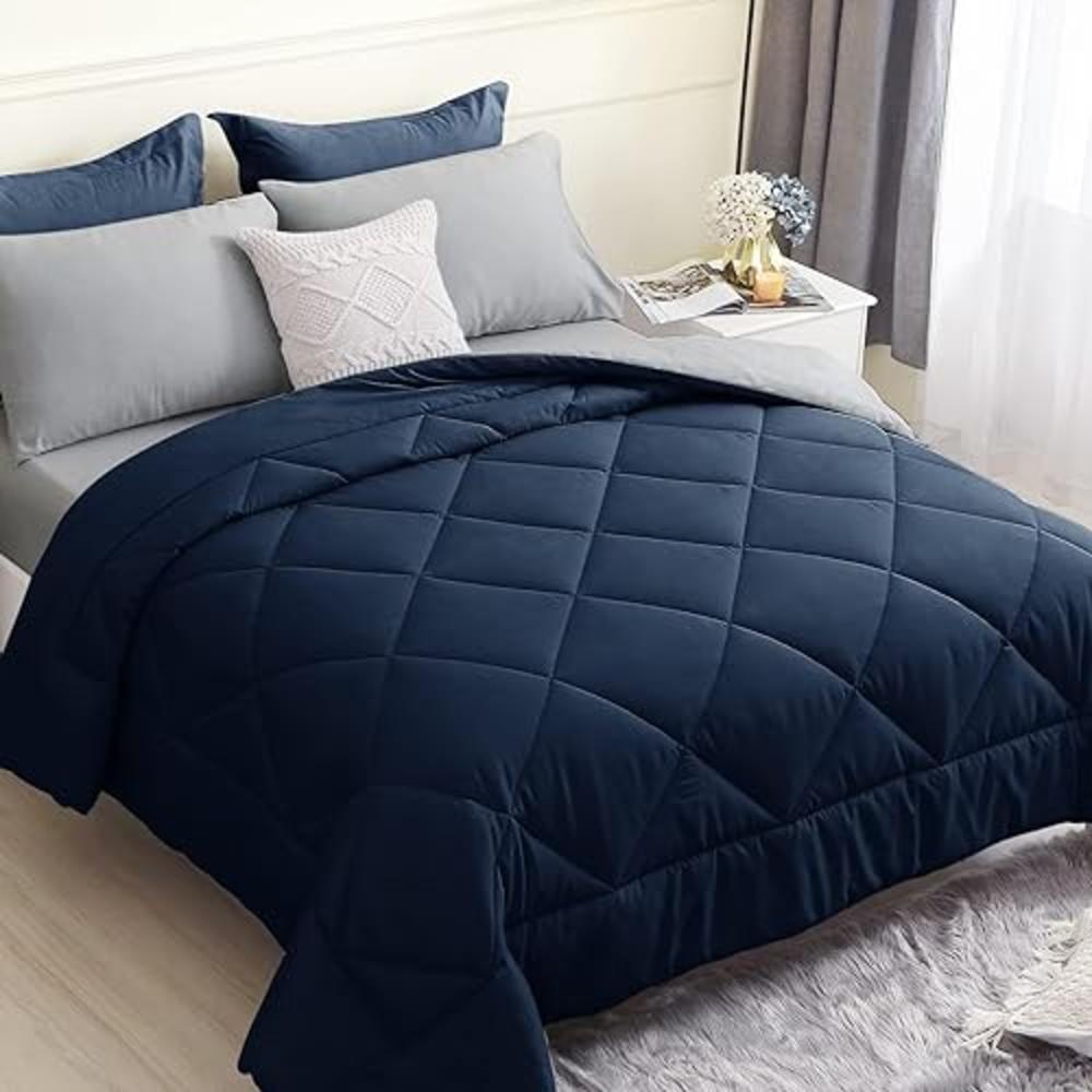 HEVUMYI Queen Comforter Set 7 Pieces, All Season Comforters Queen Size, Hypoallergenic Bed in a Bag Queen with Reversible Comfor