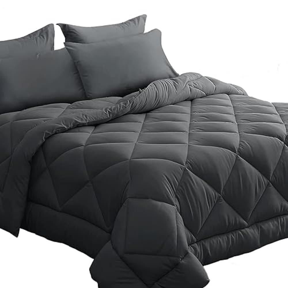 HEVUMYI Queen Comforter Set 7 Pieces, All Season Reversible Bed in a Bag Queen, Ultra Soft Queen Bedding Sets with Grey Comforte