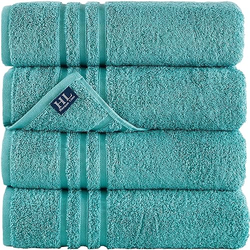 Hawmam Linen Teal Turquoise Bath Towels 4-Pack - 27x54 Soft and Absorbent, Premium Quality Perfect for Daily Use 100% Cotton Tow