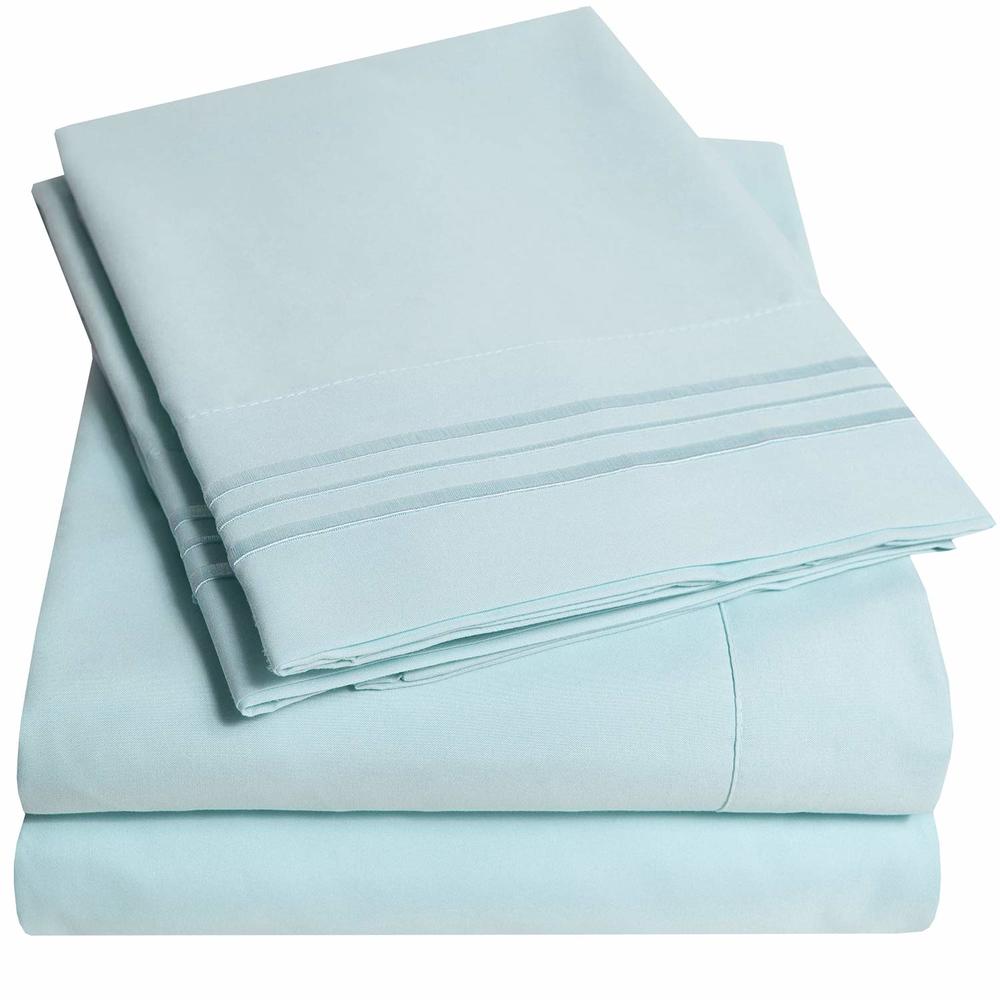 Sweet Home Collection 1500 Supreme Collection King Sheet Sets Light Blue- Luxury Hotel Bed Sheets and Pillowcase Set for King Mattress - Extra Soft, E