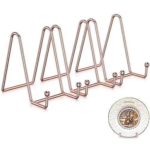 Livelab Plate Stands for Display, 3 Pack 4.5 Inch Rose Gold Picture Stand  Metal Plate Holder