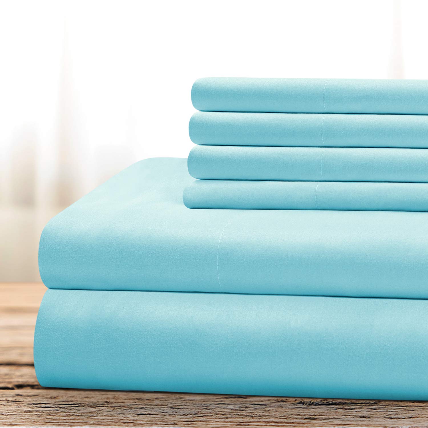 BYSURE Hotel Luxury Bed Sheets Set 6 Piece(Queen, Aqua Blue) - Super Soft 1800 Thread Count 100% Microfiber Sheets with Deep Poc
