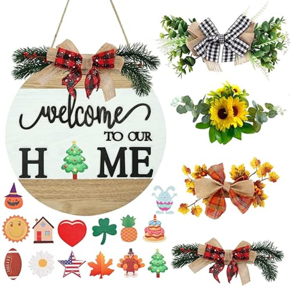 HOMcDALY Interchangeable Welcome Sign for Front Door with 4 Seasonal ...