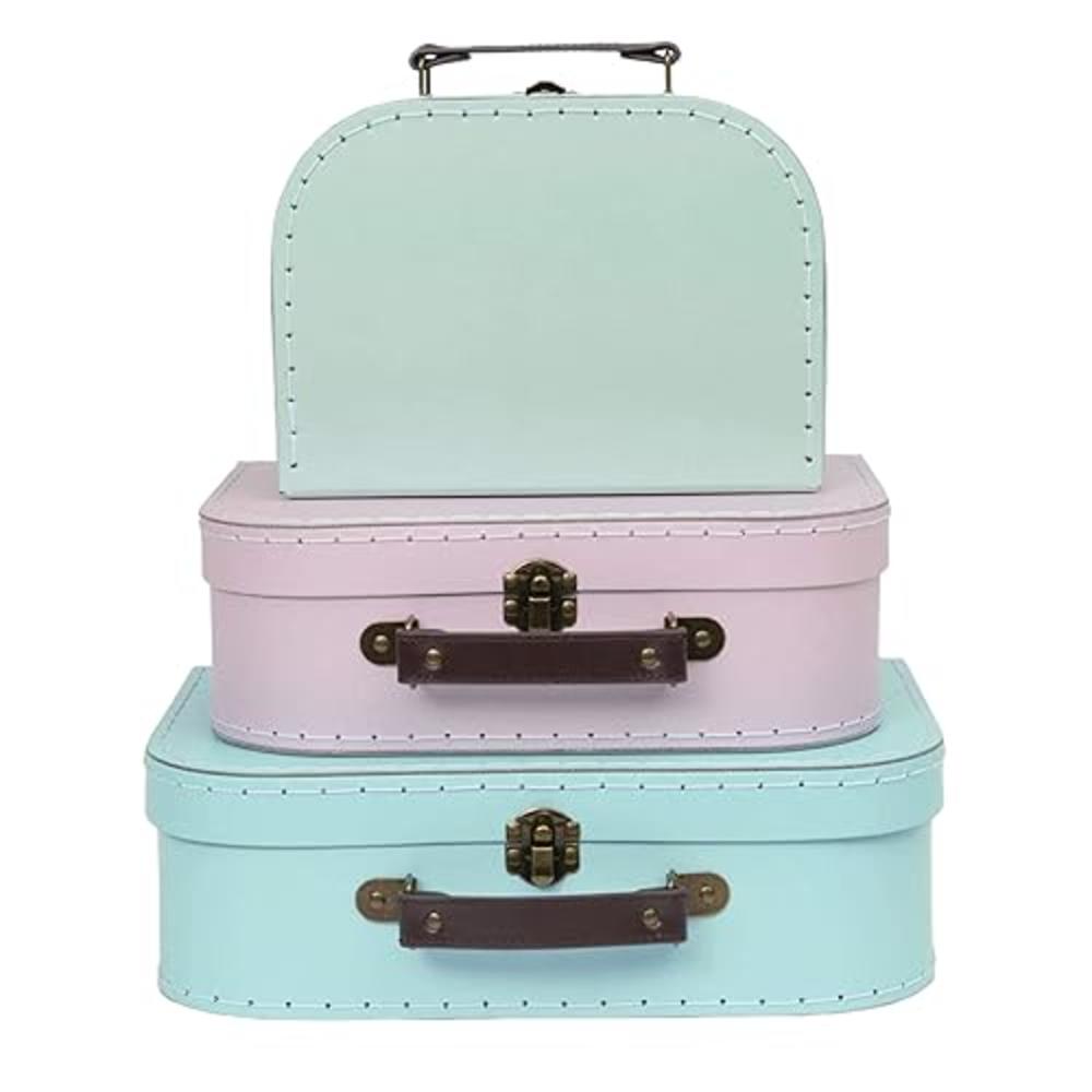 Jewelkeeper Paperboard Suitcases, Set of 3 - Vintage Decorative Storage Box - Luggage Decor Storage - Gift Boxes for Birthday,We