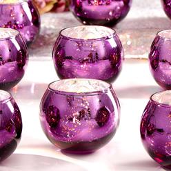 LAMORGIFT 12 Pcs Purple Mercury Glass Candle Holders- Tealight Candle Holders Votive Candle Holders Bulk for Wedding Table Cente