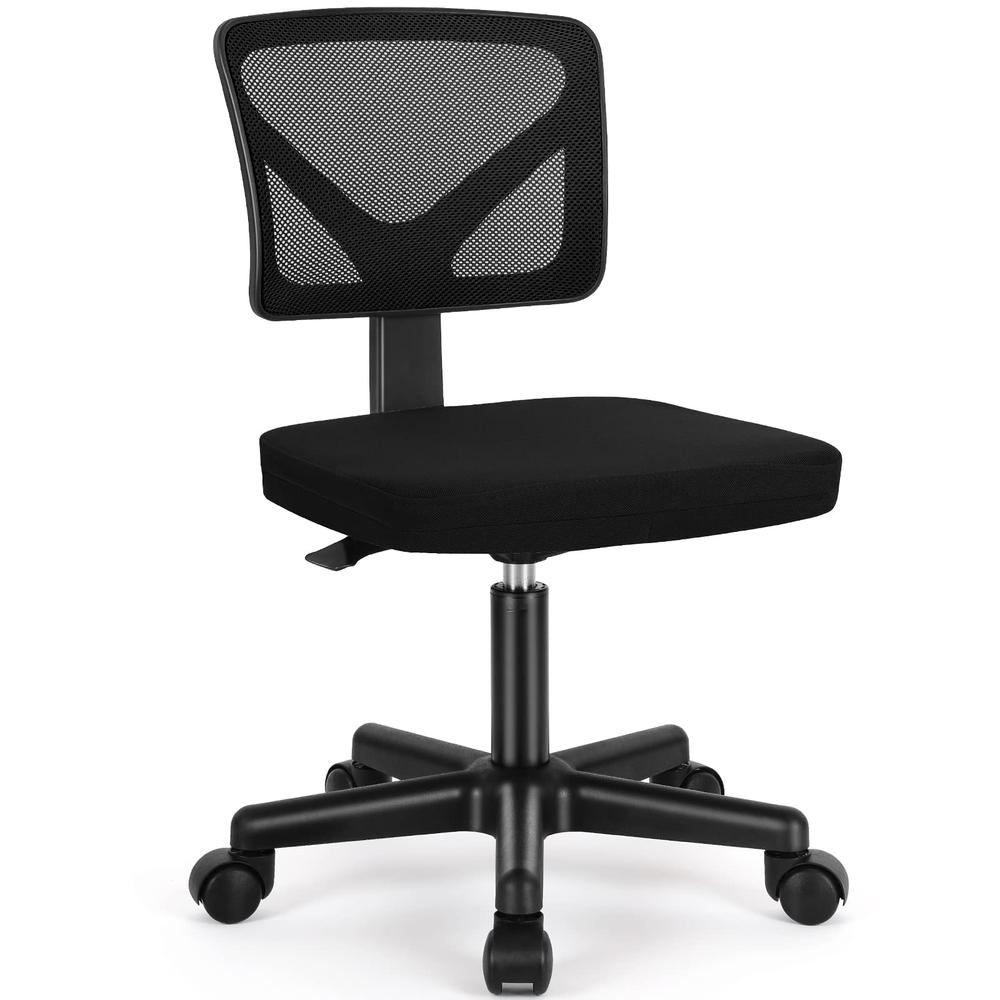 EDX Armless Small Home Office Desk Chair, Ergonomic Low Back Computer Chair, Adjustable Rolling Swivel Task Chair with Lumbar Suppor
