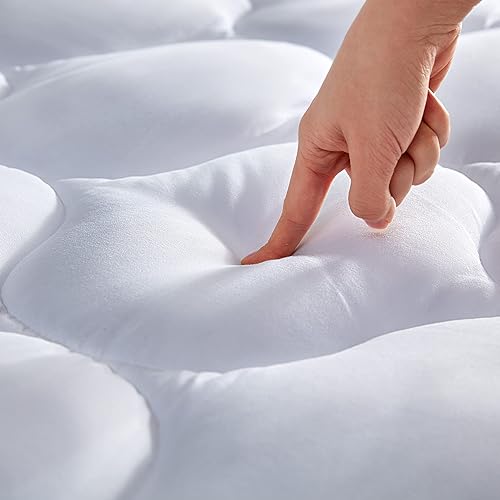 SLEEP ZONE Quilted Fitted Full Size Mattress Pad Cover - Soft Fluffy Pillow Top Bed Mattress Topper Deep Pocket 8-21 inch, Full