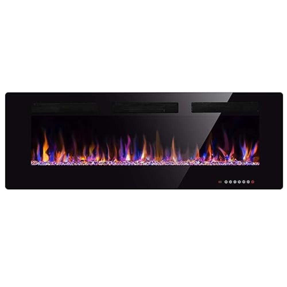 Xbeauty 50" Electric Fireplace in-Wall Recessed and Wall Mounted 1500W Fireplace Heater and Linear Fireplace with Timer/Multicolor Flame