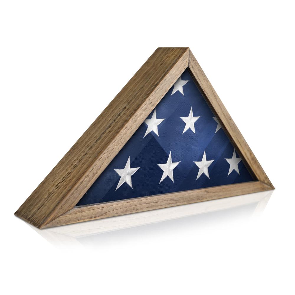 HBCY Creations Flag Display Case for 5' x 9.5' American Veteran Burial Flag Solid Weathered Light Wood Frame with Glass Front wi