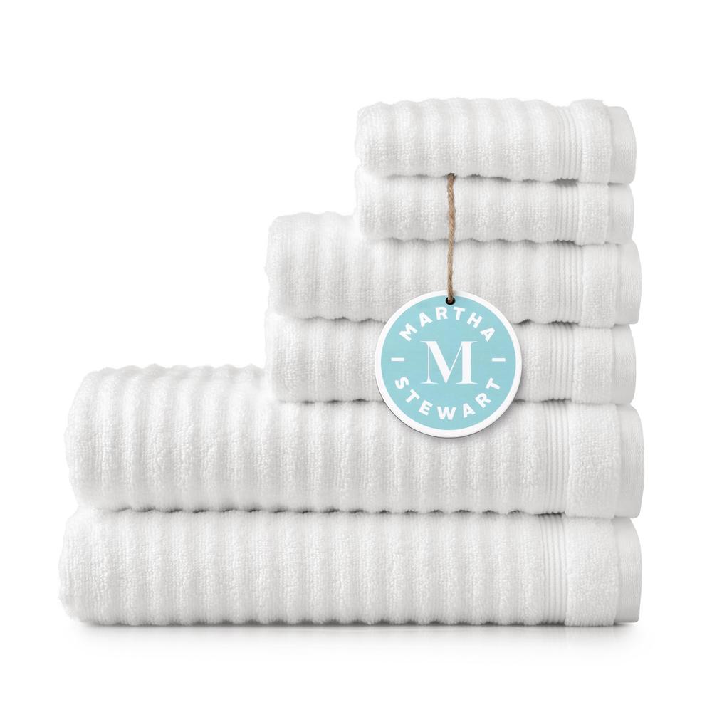 MARTHA STEWART 100% Cotton Bath Towels Set Of 6 Piece, 2 Bath Towels, 2 Hand Towels, 2 Washcloths, Quick Dry Towels, Soft & Abso