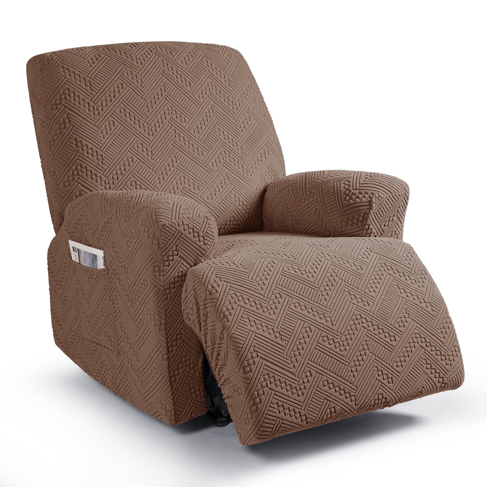 Ruaozz Stretch Recliner Chair Cover 3-Pieces Recliner Covers for Recliner Chair with Pockets Soft Jacquard Reclining Chair Cover