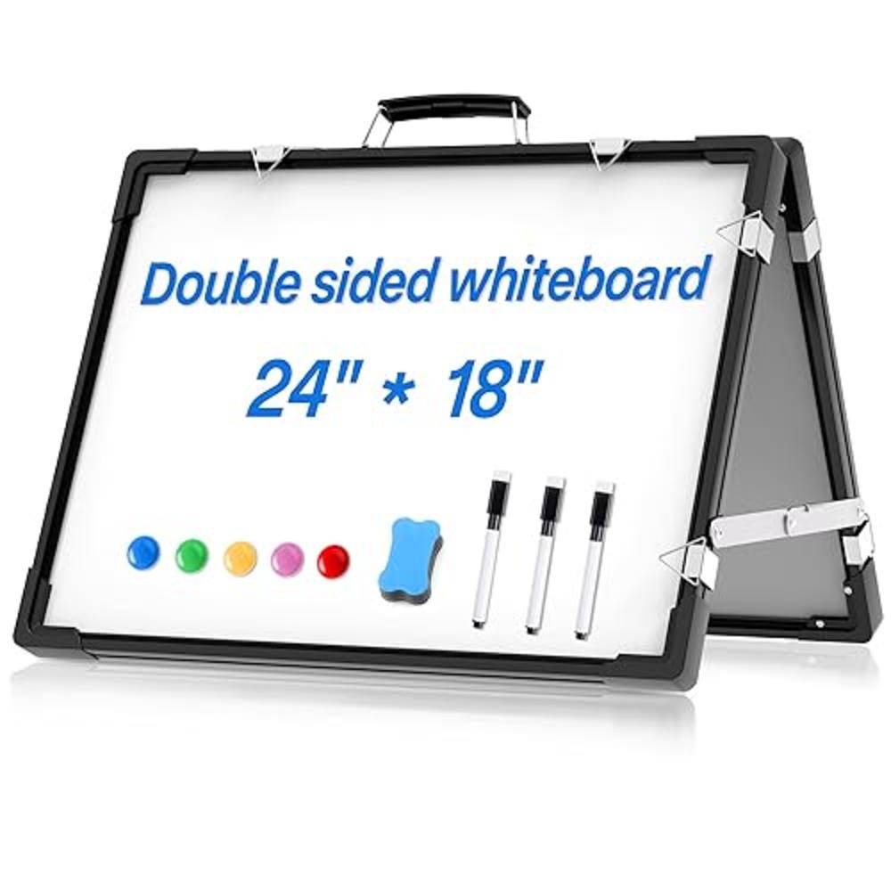 AmazeFan Whiteboard Dry Erase Boards, Portable White Board Double Sided Magnetic Board Stand,Foldable Hanging Wall Desktop Boards Easel f