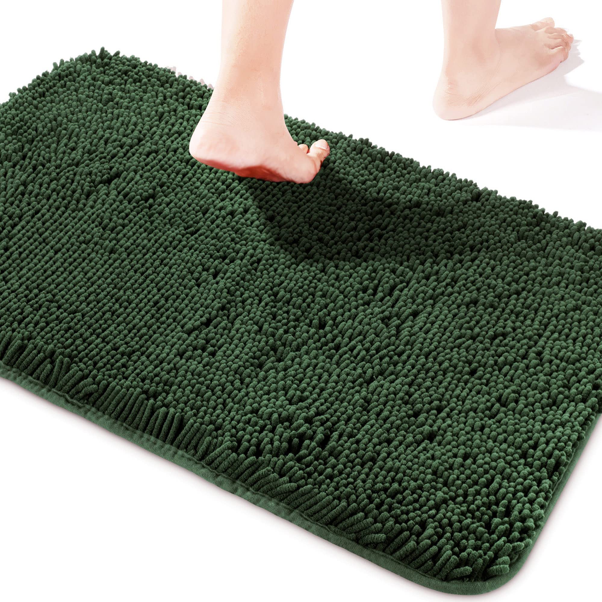 Yeaban Dark Green Bathroom Rugs - Thick Chenille Bath Mats  Absorbent and  Washable Bath Rug Non-Slip, Plush and Soft Rugs for B