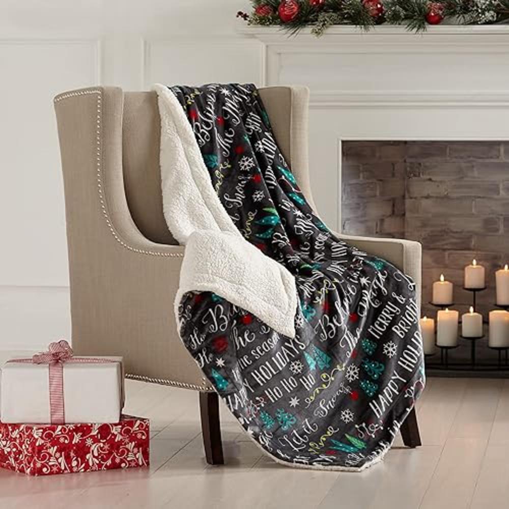 Great Bay Home Soft Velvet Plush and Sherpa Fleece 50" x 60" Holiday Throw Blanket | Christmas Throw for Sofa and Bed | Cozy & W
