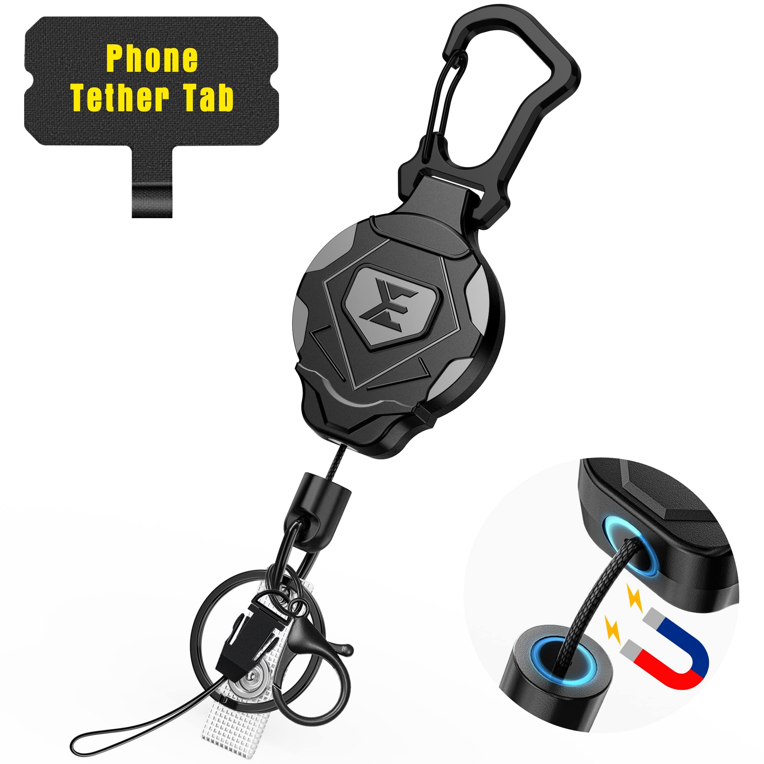 ELV Heavy Duty Retractable Keychain with Magnetic Closure and Carabiner, Retractable ID Badge Holder Clip, Retractable Badge Ree