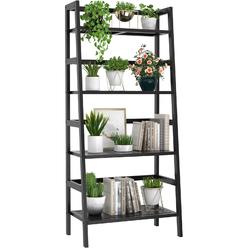 Homykic 4-Tier Black Bookshelf Ladder Shelf, Bamboo 49.2” Open Book Shelf Bookcase Ladder Shelves Freestanding Bathroom Storage 